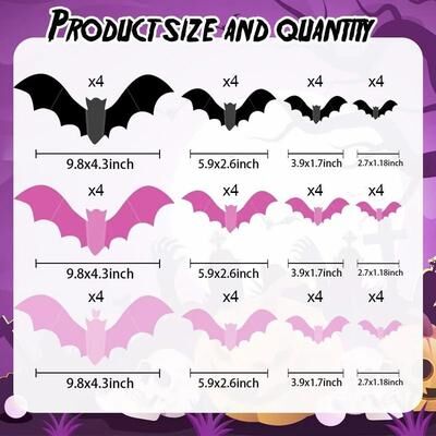 Uplift Picks Twenty Four Piece Pink Bat Wall Stickers For Cute Halloween Displays 48 Pcs