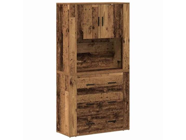 GHVBNMF Highboard Altholz 80x33x150 cm Kommode Schrank Holzwerkstoff Mehrzweck-Anrichte in Altholz-Optik für Wohnzimmer und Essbereich, mit Metallgriffen und durchdachter Fächeraufteilung.
