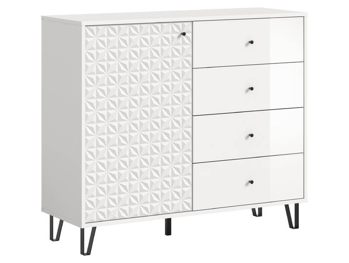 Prisma buffet 4 tiroirs\, 1 porte blanche\, haute brillance blanche.