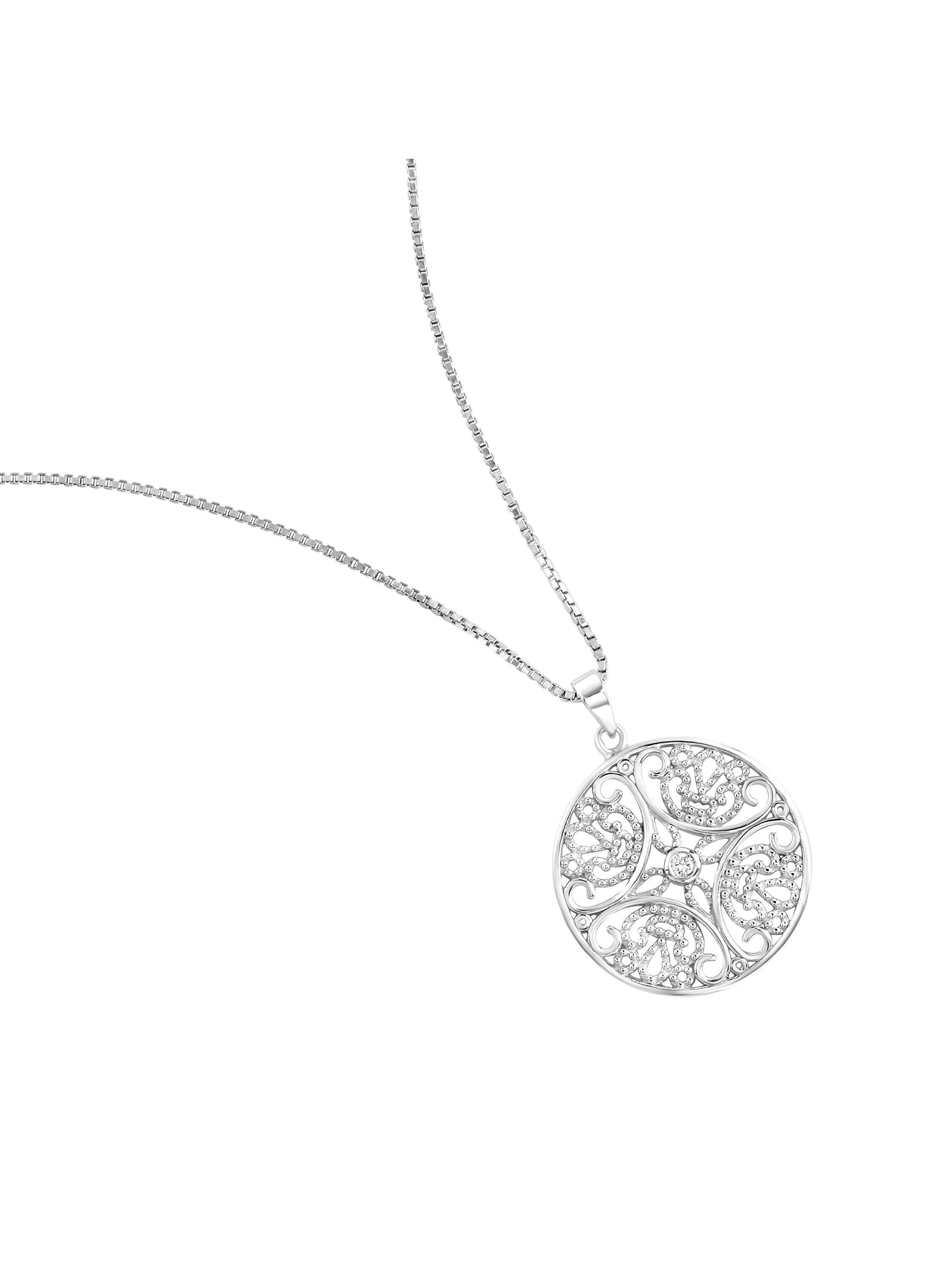 Zeeme Silber Halskette Silber 925 rhodiniert mit Zirkonia weiß