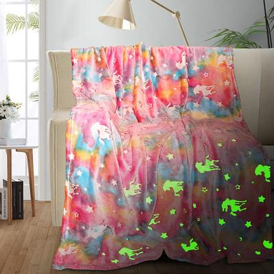 Shop Station Glow In The Dark Blanket For Kids Soft Flannel Unicorn & Dinosaur Throw Blanket pink 27.56 39.37 In