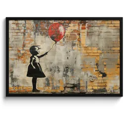 POSTER MIT RAHMEN Graffiti - Banksy - Mädchen - Straßenkunst 90x60 cm