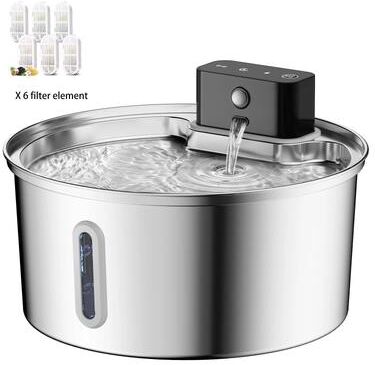 Inspired Living HydraFlow Wireless Stainless Steel Pet Water Fountain 3.2L With Motion Sensor with 6 Chips