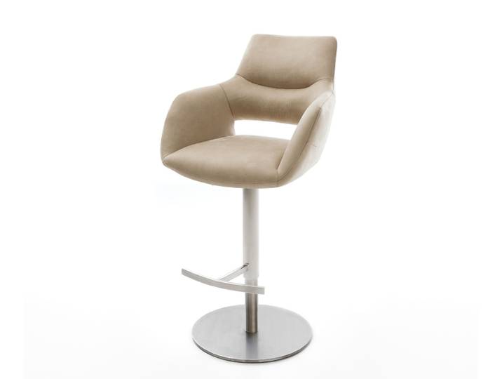 Barstuhl Yago-Flex Mikrofaser Beige Vintage Drehfuß höhenverstellbar Edelstahl Silberfarben Taschenfederkern, Barstühle