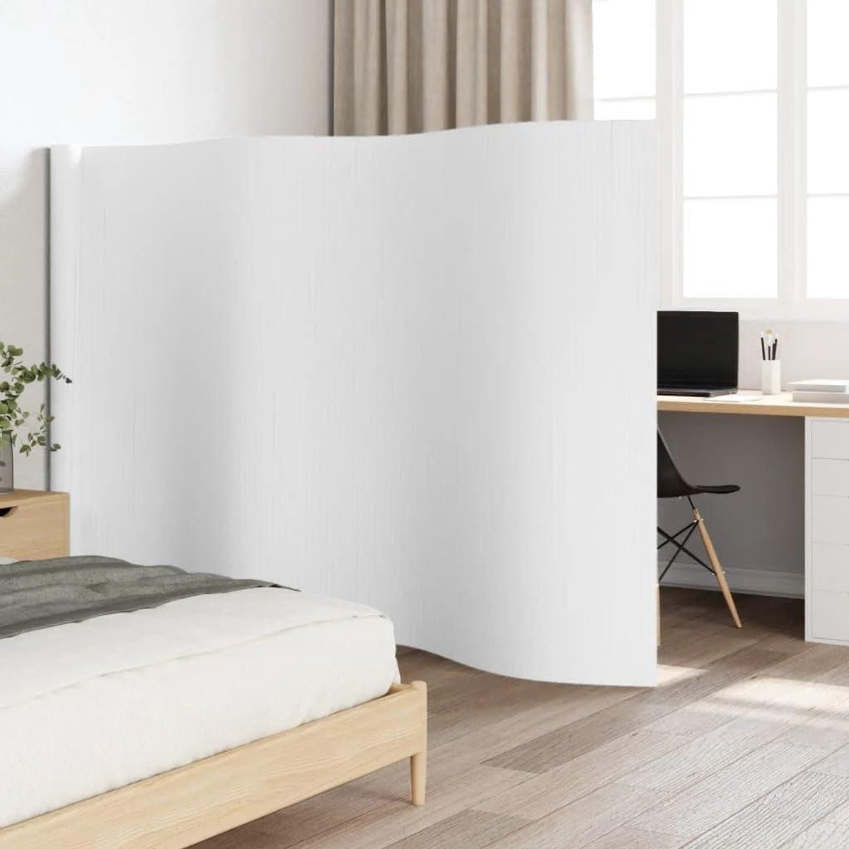 Wit Kamerscherm Bamboe Ruimteverdeler 165 x 600 cm