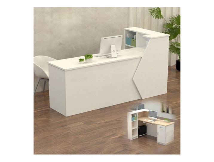 LuxusKollektion Empfangstheke Empfangstheke Holz Stauraum Kassentisch Weiß (Oben Links) 150x60x100cm (1-St)