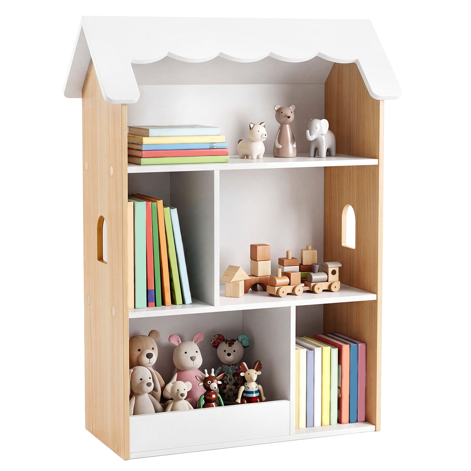 Costway Kinderboekenrek in Huisvorm met 5 Open Vakken