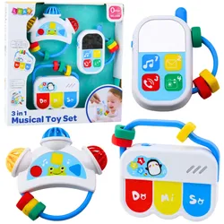 Set mit Musikspielzeug für Kleinkinder. Telefon, Tamburin, Tasten, Geräusche, 3-tlg.