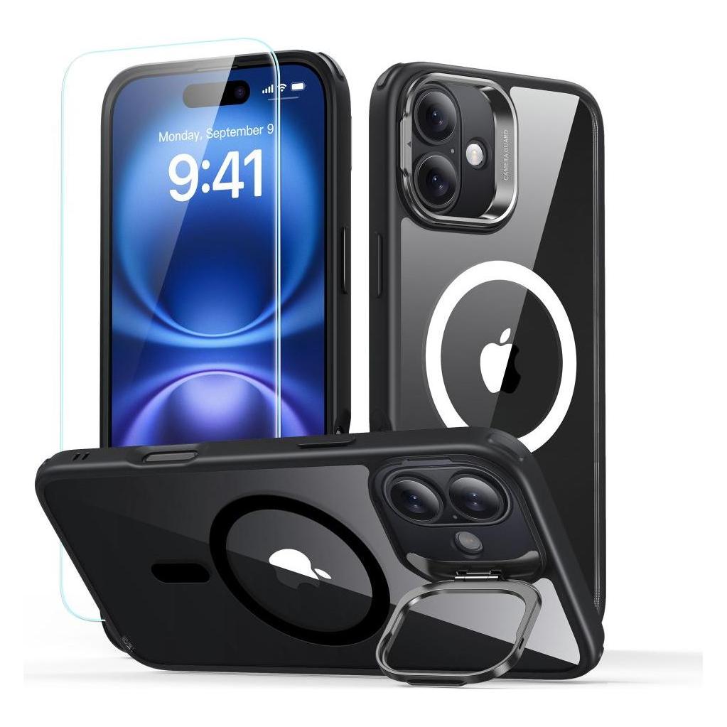 ESR Classic Hybrid Kickstand Halolock MagSafe iPhone 16 Plus + Tempered Glass Screen Protector - Bla (Apple iPhone 16 Plus) (25551-0)