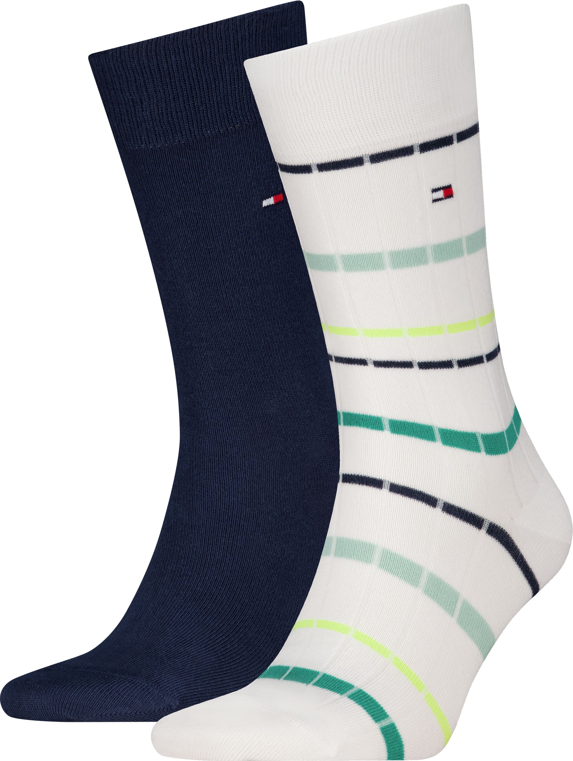 Socken TOMMY HILFIGER "TH MEN SOCK 2P SUMMER BRETON", Herren, Gr. 43-46, blau (weiß, fresh grün), Baumwollmischung, Socken Socken weiß, fresh grün 43-46