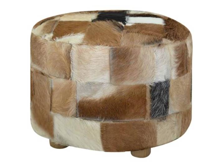 smnyxs Sitzsack, rund, Ziegenleder, 50 x 50 x 45 cm Bereits montiert, stabiler Holzrahmen, elegantes Ledermuster, weicher Komfort, Innenausstattung