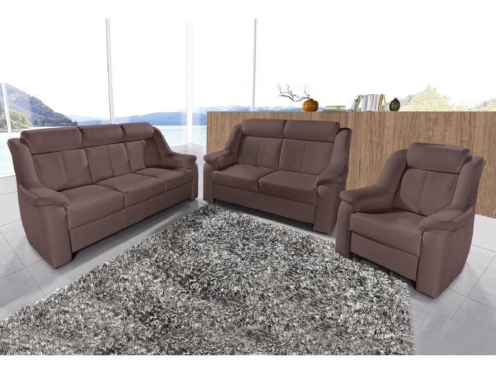 Polstergarnitur SIT & MORE Basel , braun (mokka), Kunstleder SOFTLUX, Sitzmöbel-Sets, Polstergarnitur, Set, bestehend aus 3-Sitzer + 2-Sitzer + Sessel