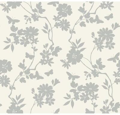Candice Olson Flutter Vine White & Silver Wallpaper