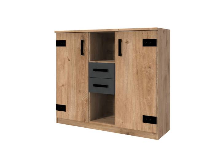 Highboard mit 2 Schubladen Eiche - graphit 124 cm - LIVERPOOL
