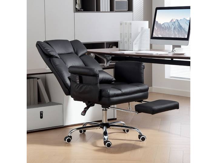 HOMCOM Fauteuil Bureau Massage Noir Réglable avec Repose-pieds
