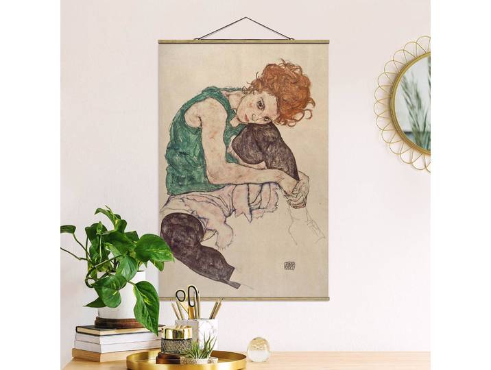 Tableau déco Egon Schiele Femme assise Tissu Multicolore 100 x 150cm