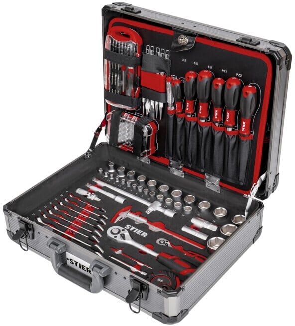 Mallette à outils STIER universelle en aluminium, 144 pièces (907536)