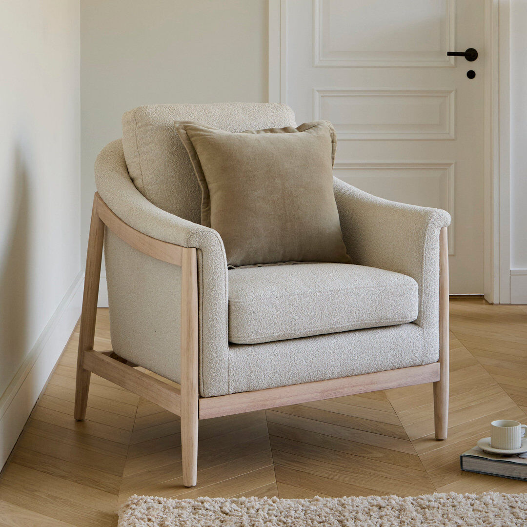 Fairmont Park Upholstered Fabric and Boucle Armchair Beige 86cm H X 81cm W X 79cm D