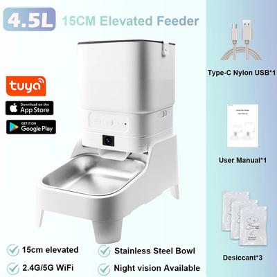 Inspire Select Smart Automatic Pet Feeder With 1080P HD Camera, 5G WiFi App Control & Elevated Stainless Steel Bowl 5g 1080p Tuya