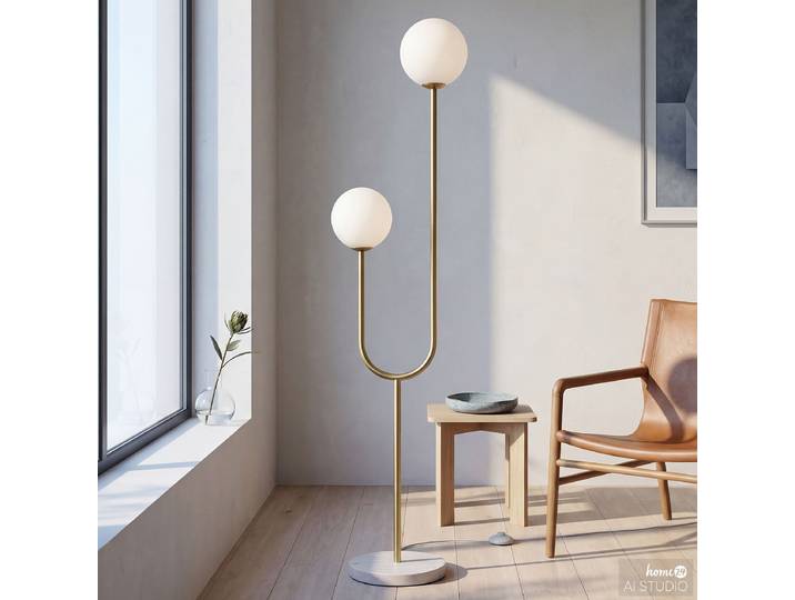 Lampadaire Orion 26 x 150 x 22cm Laiton/Laiton Matériau : Verre, Métal, Pierre Surface en métal : Brossé Type de métal : Fer Type de pierre :