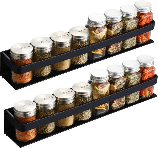 Set van 2 zwarte geanodiseerde aluminium kruidenrekken voor wandmontage