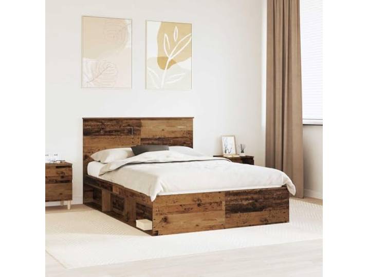 RJPLMFV Bettgestell, 140 x 190 cm, massives Kiefernholz und technisches Holz