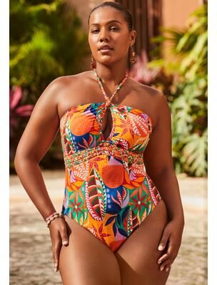 Plus Size Women's Braided Bandeau One Piece Swimsuit by Swimsuits For All in Rio Days (Size 4)