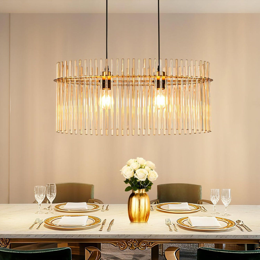 Metro 2-Light Elongated Oval Kitchen Island Pedant Gold 150cm H X 60cm W X 25cm D