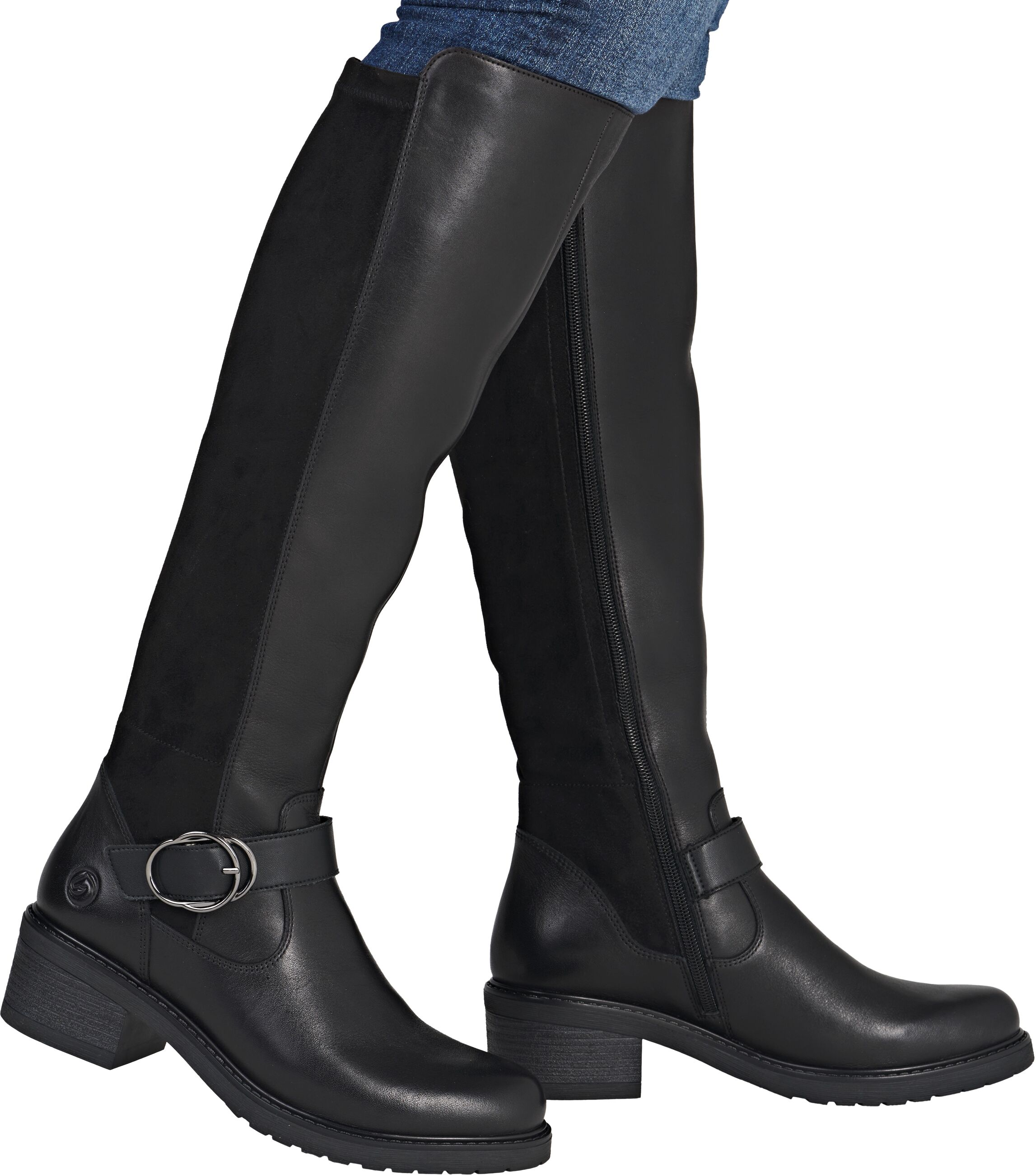 Stiefel REMONTE, Damen, Gr. 37, wärmend, Normalschaft, schwarz, Leder, Textil, Schuhe Stiefel, Langschaftstiefel, Stretch-Stiefel, Blockabsatz, Innenreissverschluss schwarz 37, wärmend, Normalschaft