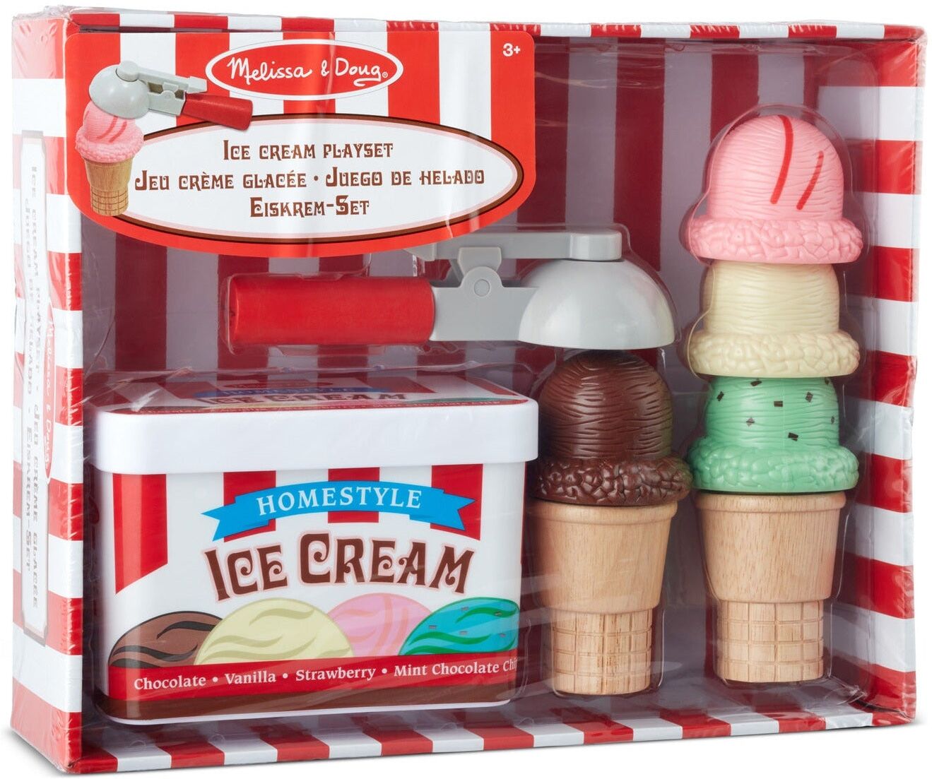 Spin Master Melissa & Doug Scoop, Stack Ice Cream Cone Playset - 10-piece Wooden Pretend Ice-Cream Playset for Kids