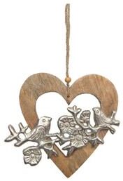 IH Casa Decor Hanging Metal Bird In Wooden Heart Frame - Set of 2