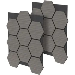 ML-Design 2er Set Akustikpaneele 66x81x2 cm 1 m2 Grau MDF Hexagon Holzoptik Schalldämmung Wandpaneele Büro Studio Akustik