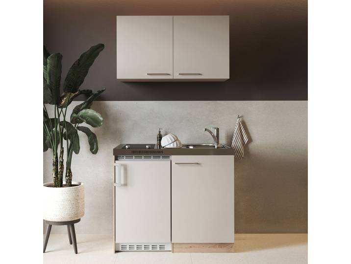 Singleküche Levin II 100 x 200 x 60cm Beige/Kaschmir Glaskeramik