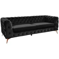 KAWOLA Sofa NARLA Chesterfield 3-Sitzer Velvet schwarz