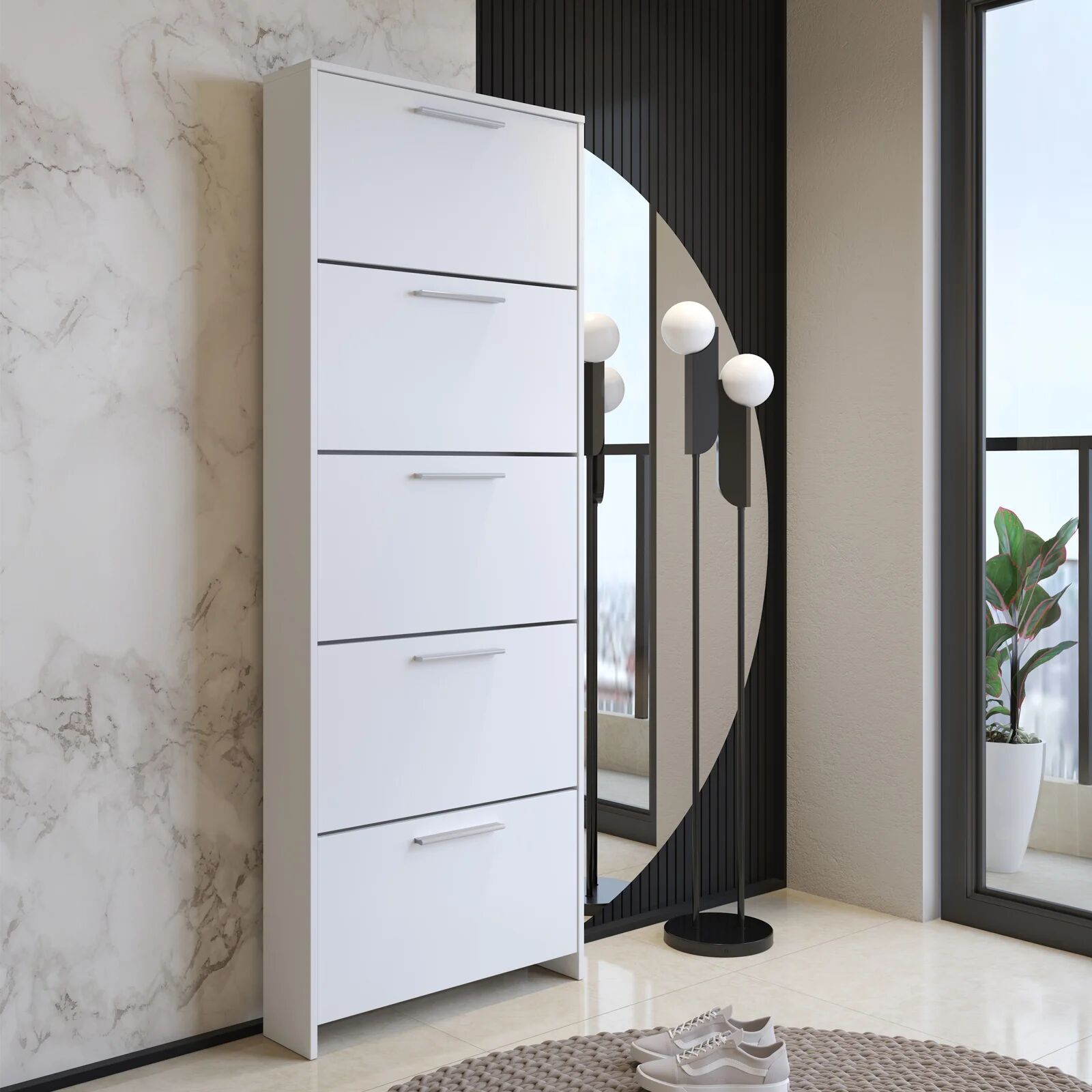 garneroarredamenti Scarpiera ingresso 69x187h cm bianco opaco Benton