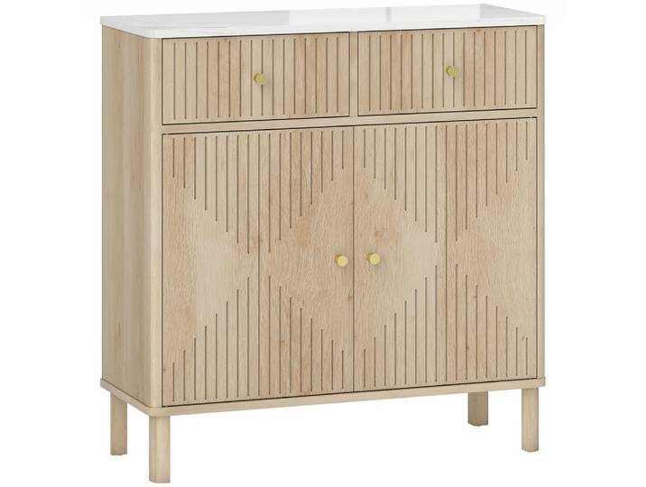 Buffet 2 tiroirs 2 portes étagère réglable mdf chêne