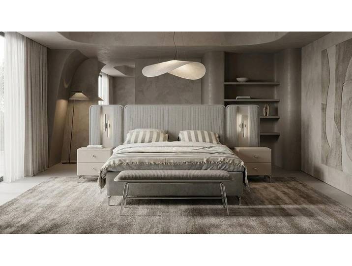 Xlmoebel Schlafzimmer-Set Bett 2x Nachttische Bank Schlafzimmer Stil modern grau komfortabel