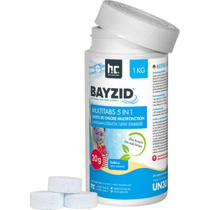 Höfer-Chemie Chlor BAYZID organisch, 5in1 Multitabs, für Pools, 90 % Chlorgehalt, 50 x 20 g, Dose 1 kg