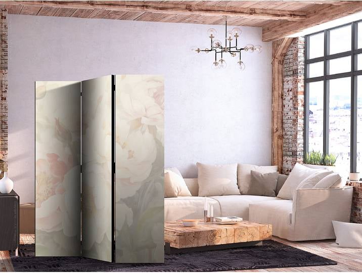 Paravent acoustique pivoines lumineuses Autres Beige 135 x 172cm