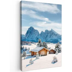 LEINWANDBILD Winter - Hütte - Berge - Aussicht - Schnee Deko Wohnzimmer 20x30 cm