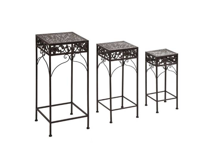 FSX Ensemble de 3 tabourets support pour plantes classiques en fer MARRON