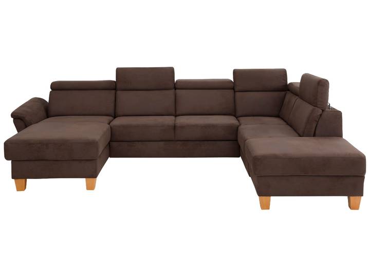 Wohnlandschaft, Mikrofasern, Braun (Mocca), 322×217 cm, Kopfteilverstellung, Modern, Home-affaire
