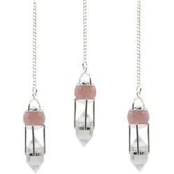 The Heart Whisperer- Double Power Pendulum - Rose Quartz Globe - Clear Quartz Double Terminated