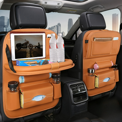Upgrade Your Car With This Luxurious PU Leather Storage Bag And Tray, Organize Snacks, Toys & Essentials burgundy