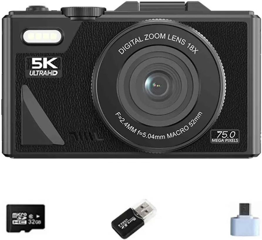 INF 5K Ultra HD Digitalkamera mit 75MP, 18x Zoom, WLAN und Zubehör
