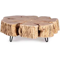 Couchtisch Eneas aus Akazienholz, massives Design mit Metallgestell, organische Form, natur