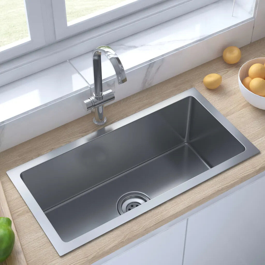 Dorinda  Belfry Kitchen 300 mm W Steel Flush Kitchen Sink Silver 600mm L