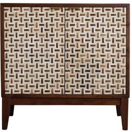 Storied Home "Acacia and Teakwood Cabinet with Bone Inlay - 33.5""L x 18.0""W x 33.0""H"