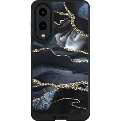 Nivocase Handyhülle für Samsung Galaxy S25 Edge Hülle NIVOpure Case Schwarz Glitzer Look Marmor Trends (Samsung Galaxy S25 Edge), Smartphone Hülle, Schwarz
