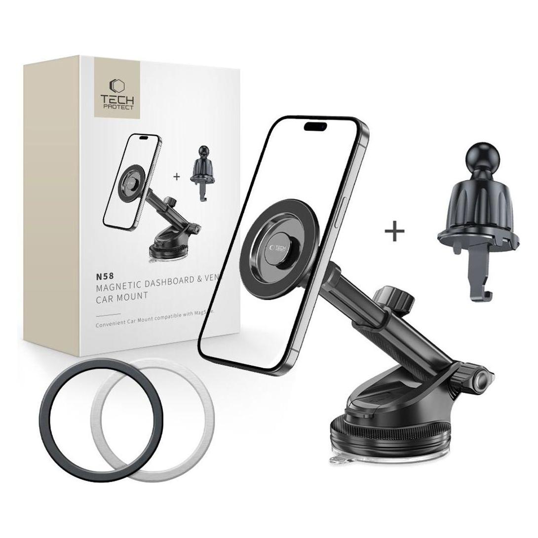 Tech-Protect N58 Magnetic MagSafe Car Holder for Cockpit, Windshield or Air Vent Mount - Black (27326-0)
